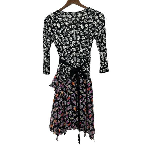Diane von Furstenberg DVF NWT Riviera Silk Knit Black Floral Skirt Wrap Dress - Picture 3 of 12